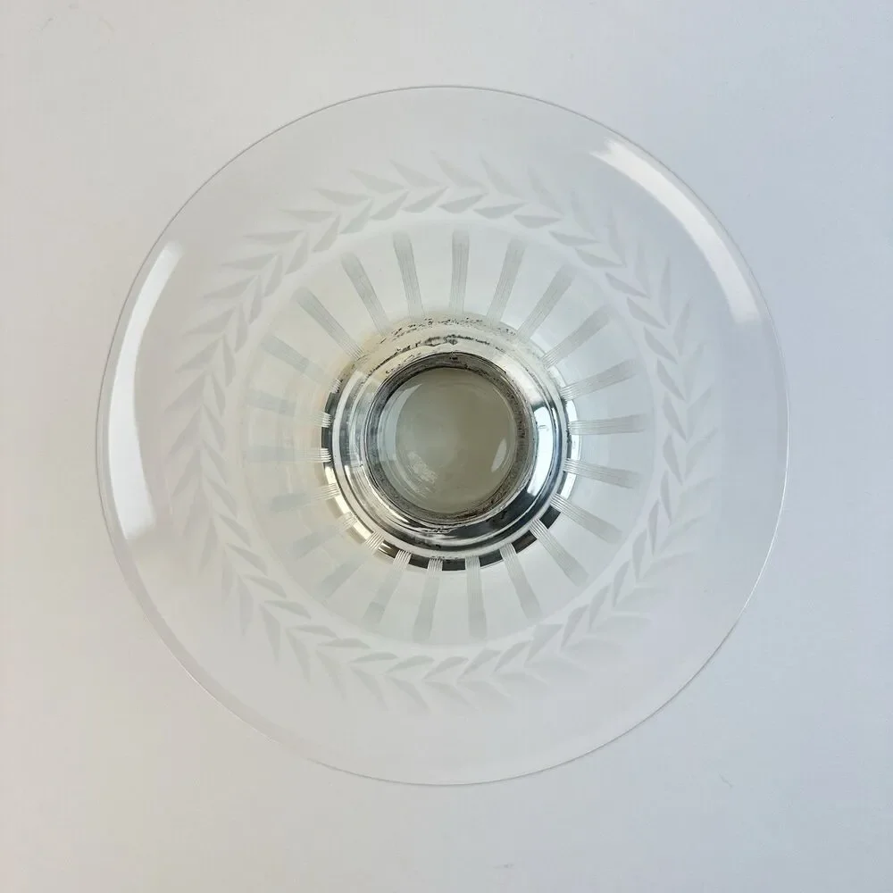 Vintage Etched Glass Candy Nut Bowl Elegant Classic Sterling Base Hunt Silver Co